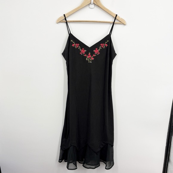Versailles Dresses & Skirts - Vintage 90s Y2K Slip Dress 6 Whimsigoth Floral Embroidered Dark Fairy Bias Midi